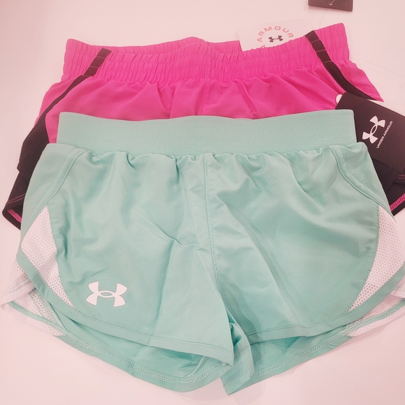 Under Armour Girl's Athletic Shorts - Pink and Mint - Picture 1 of 4